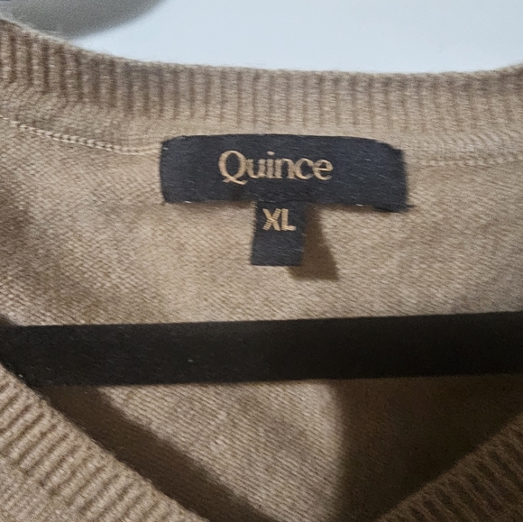 Quince Cashmere V-Neck Sweater in Tan - Picture 2 of 3